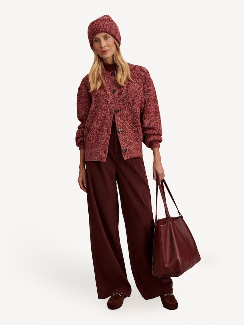 Varley Patricia Rib Cardigan. Small. Red Flecked. Relaxed Sweater Button Up.